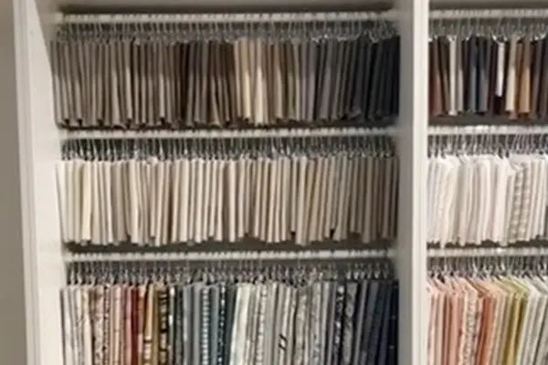 Shelving unit with vinyl records arranged vertically