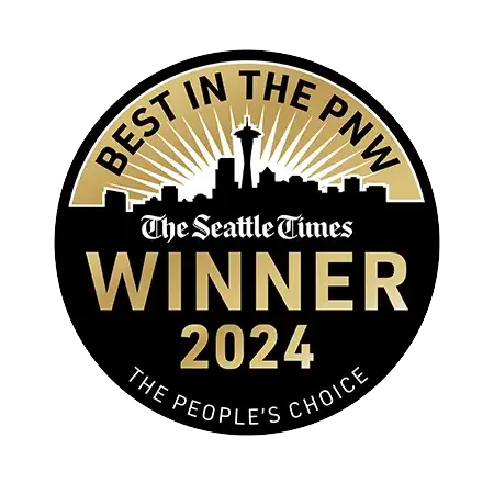 Badge from The Seattle Times declaring 'Best in the PNW Winner 2024' with a city skyline silhouette.