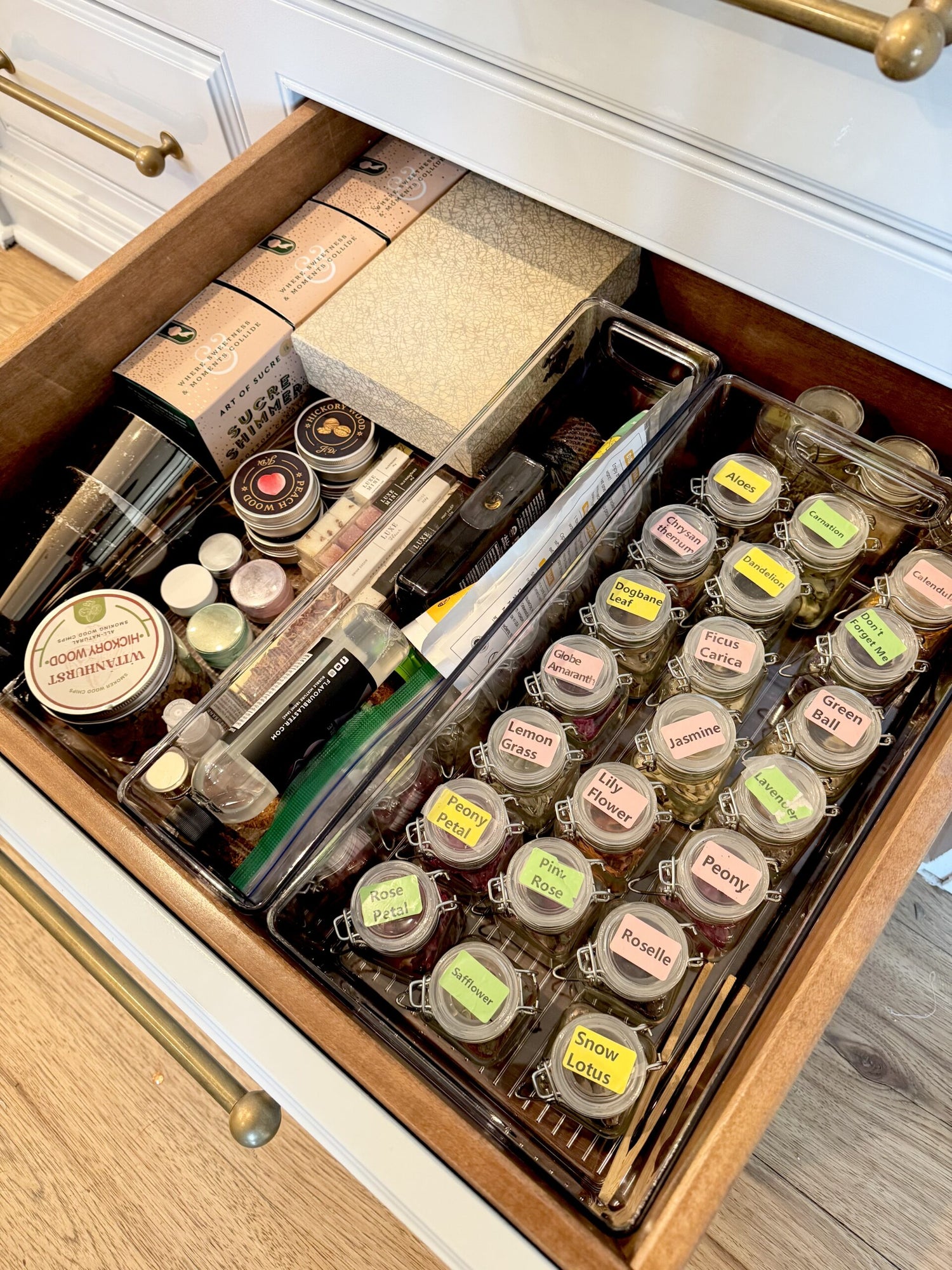 organized spice drawer