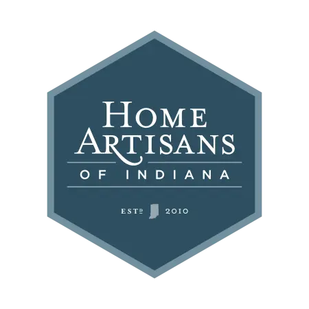 Hexagonal logo for Home Artisans of Indiana with a blue background