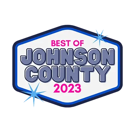 Hexagonal badge with 'Best of Johnson County 2023' text on a white background