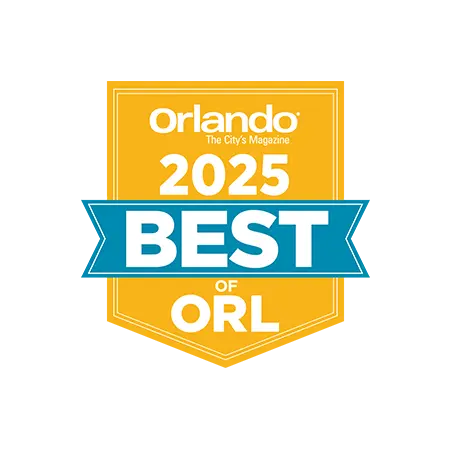 Badge with 'Orlando 2025 Best of ORL' text on a yellow and blue background
